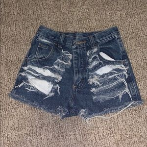 High Waisted Destroyed Denim Shorts